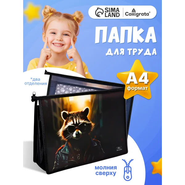Папка для труда А4, на молнии сверху