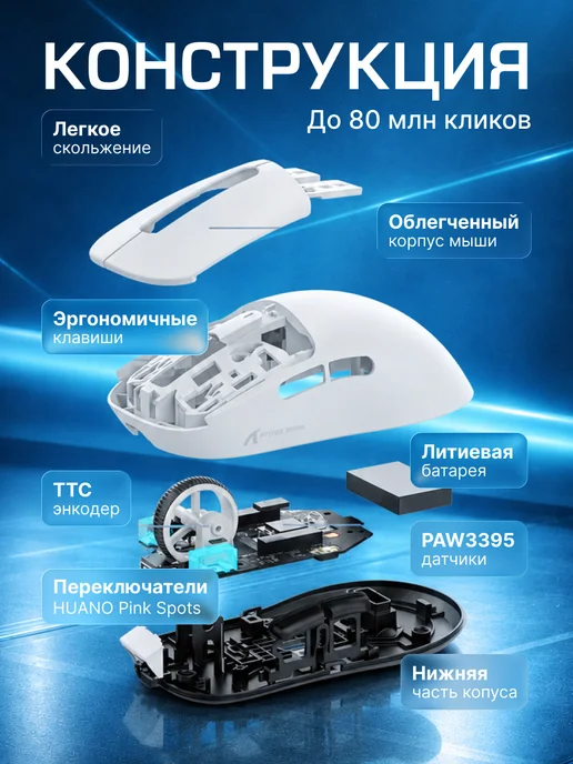 Attack Shark Беспроводная мышь игровая для пк X6, белый, фото 2