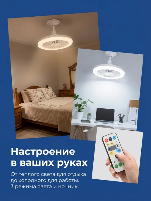 Балтийский Светлячок Люстра потолочная светодиодная с вентилятором, E27, пульт, белый, фото 7