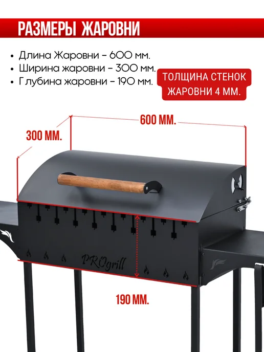 PROgrill Мангал - гриль для дачи с крышкой и полками Мюнхен_4мм, черный, фото 3