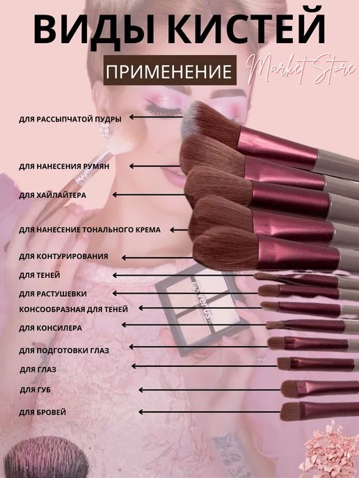 Market Store Кисти для макияжа набор 13 штук, бежевый, фото 2