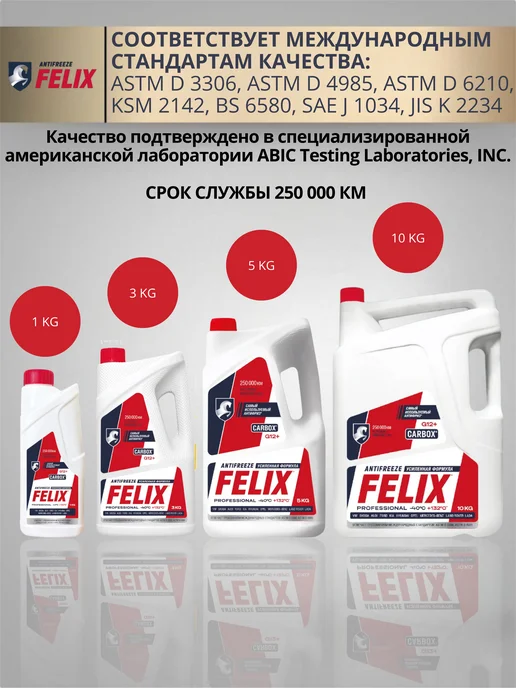 FELIX (авто) Антифриз Феликс красный G12+ Carbox 5кг -40С, +132С, 5 кг, фото 2