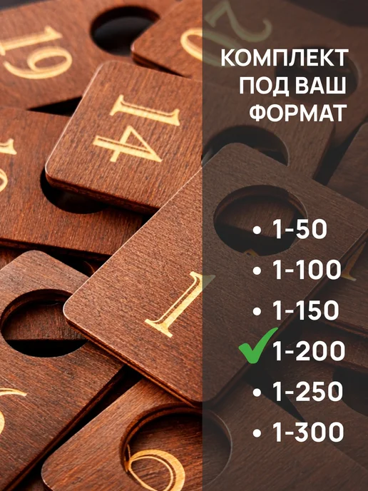 Акриликс Номерки от 1 до 200 для гардероба деревянные 200 шт, 200 шт, фото 8