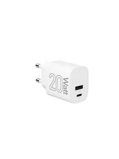 Сетевое зарядное устройство, 20 Вт, 1xUSB-C, 1xUSB-A, белый