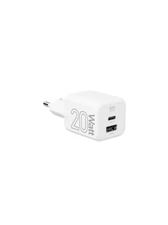 Сетевое зарядное устройство GaN,20 Вт,1xUSB-C,1xUSB-A,белый