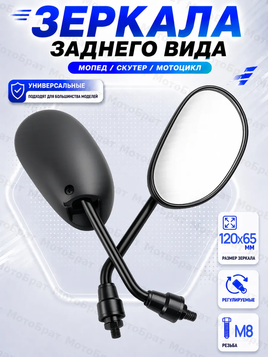 Зеркала заднего вида на мопед, мотоцикл, скутер (d-8мм)