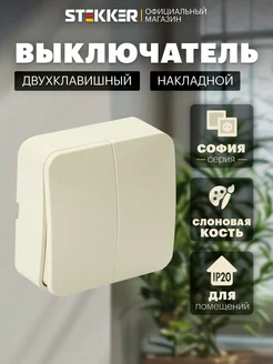 Выключатель двухклавишный накладной