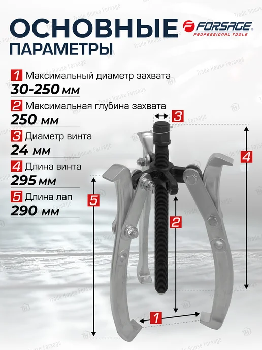 FORSAGE Съемник подшипников двух-трехзахватный переставной 10'', 3 шт, фото 2