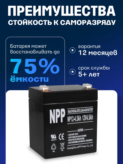 NPP Аккумулятор для ибп 12v 4.5Ah F2 T2 детской машины, эхолота, вариант, фото 2