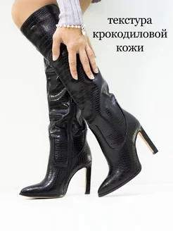 Высокие сапоги на шпильке go&go. Цвет черный. Вид 2.