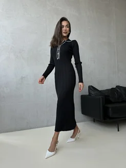 Платье трикотажное поло длинное с воротником Alyaska Clothes 260622355 купить за 3 499 ₽ в интернет-магазине Wildberries