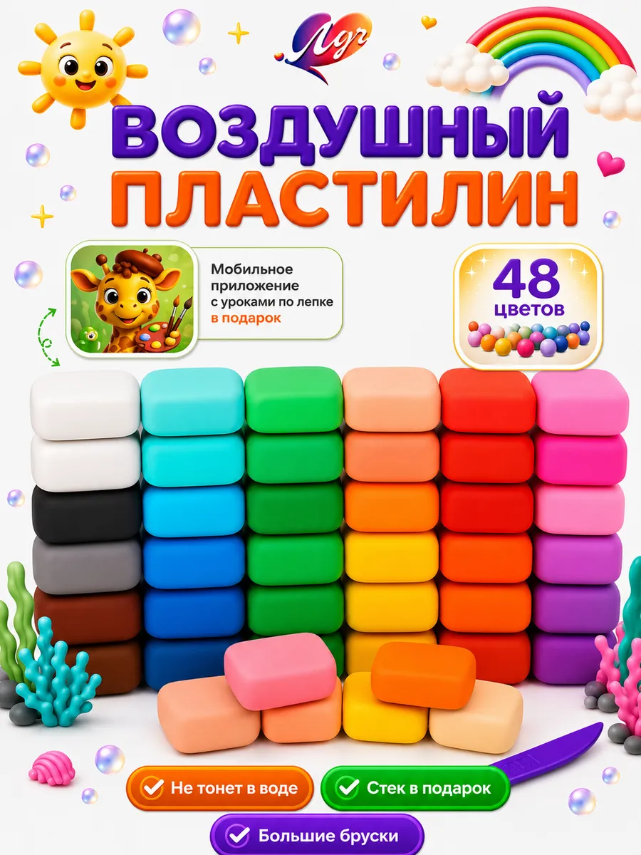 Воздушный пластилин набор 48 цветов
