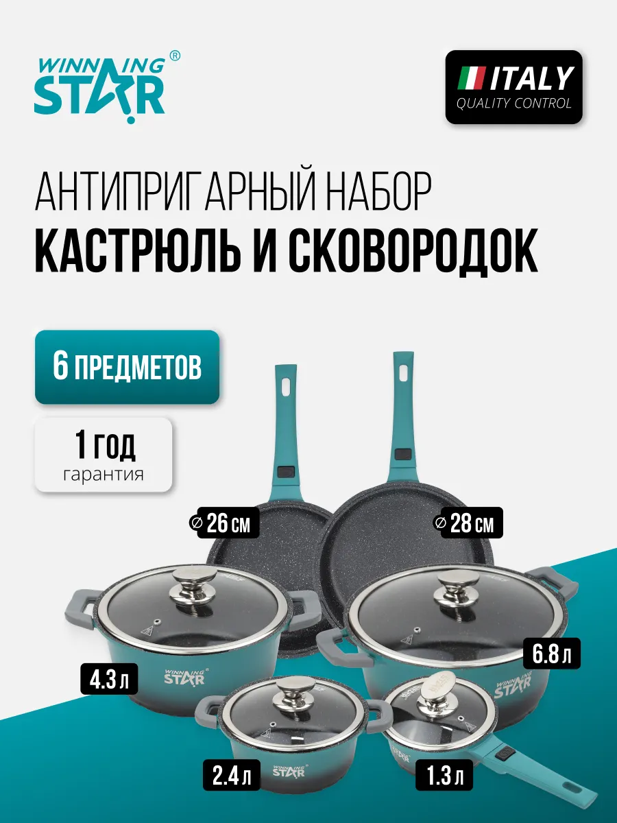 Антипригарный набор кастрюль с крышками и сковородки