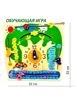 Бизиборд развивающий Природный календарь-часы