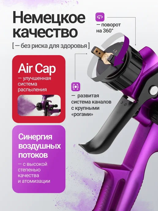 Paint Forza Пневматический краскопульт 1.3 HVLP профессиональный, вариант, фото 6