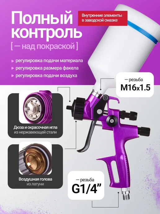 Paint Forza Пневматический краскопульт 1.3 HVLP профессиональный, вариант, фото 7