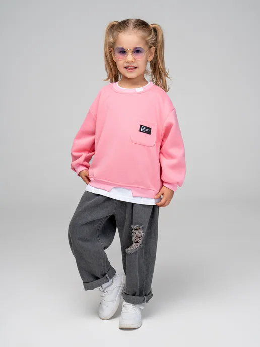 ADIKUDI KIDS Костюм двойка с широкими джинсами, серый, фото 2