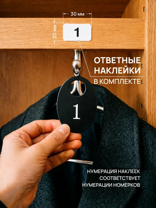 Акриликс Номерки 1 - 100 для гардероба овальные черные акрил 100 шт, 150 шт, фото 7