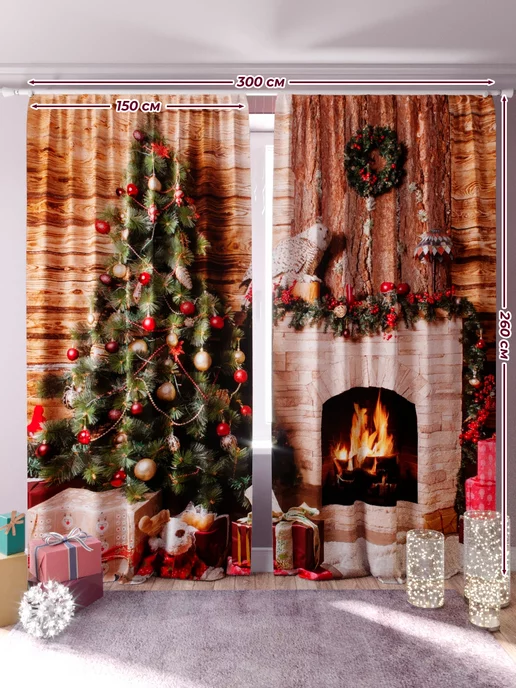 Apollone Home Новогодние шторы в гостиную и спальню 2 шт 150х260 см, 150x260 см, 2 шт, фото 2