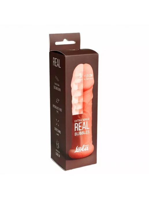 lola games Насадка на член REAL EXTRA SIZE BUBBLES, бежевый, фото 6