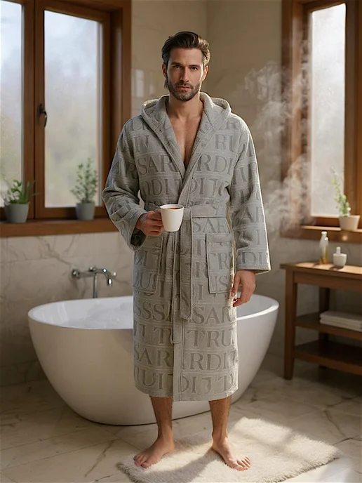 trussardi home банный халат OVERLOGO с капюшоном, серый, фото 2
