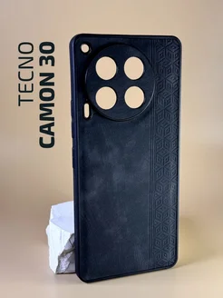 Чехол кожаный на Tecno Camon 30 черный