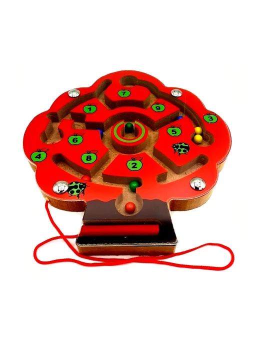 Wooden Toys Магнитный лабиринт с шариками. Развивающая игрушка, красный