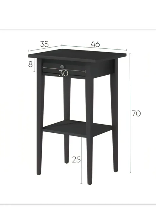 IKEA Тумба прикроватная из массива сосны, черный, фото 3