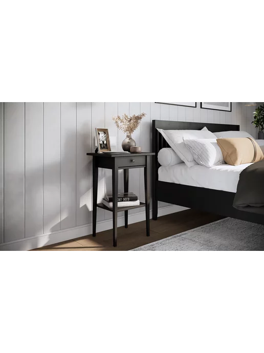 IKEA Тумба прикроватная из массива сосны, черный, фото 4