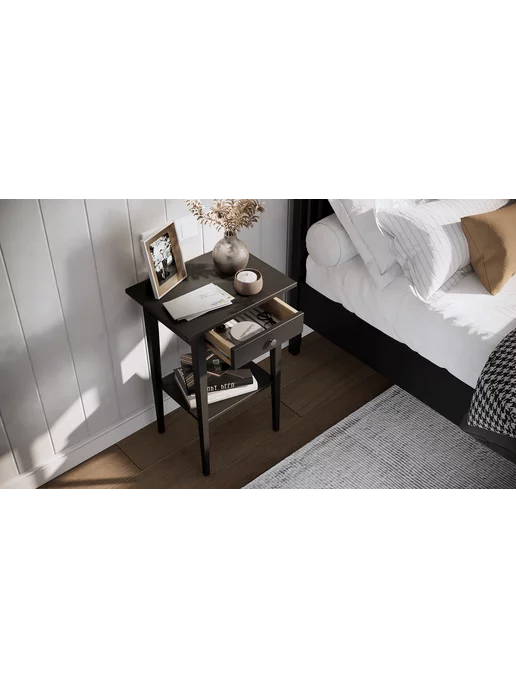 IKEA Тумба прикроватная из массива сосны, черный, фото 6