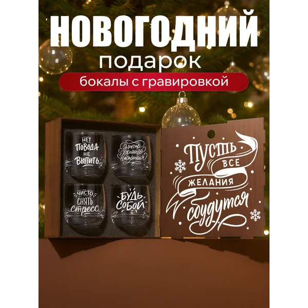 Набор бокалов стеклянных для виски, 4 штуки