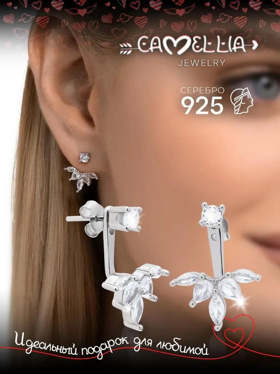 Серьги серебро 925 пусеты с фианитами