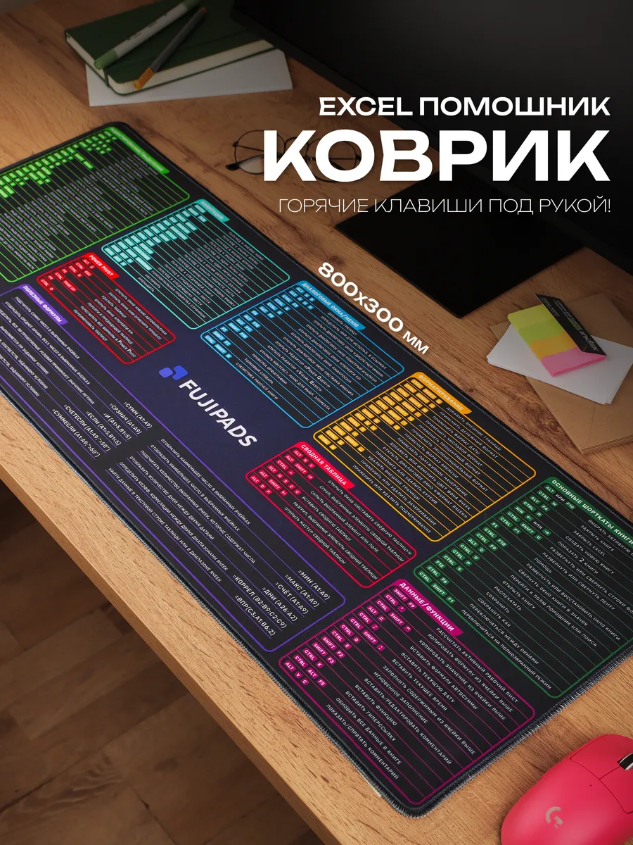 Большой коврик для мышки 800х300 подсказки EXCEL