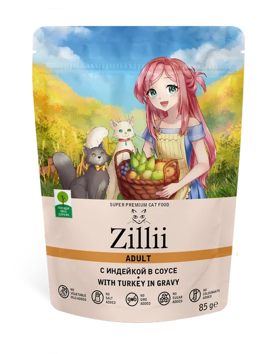 Zillii влажный корм для кошек с индейкой, в паучах - 85 х 12 шт, 85x12, 12 шт, фото 2