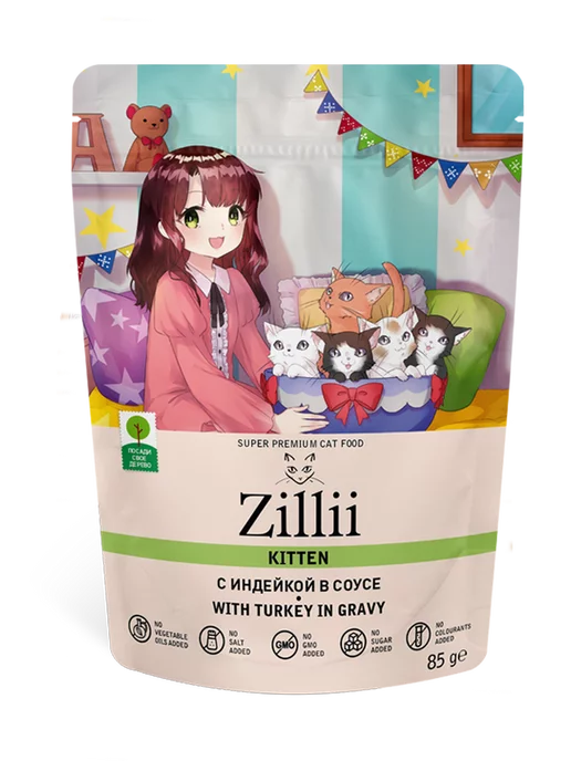 Zillii влажный корм для котят с индейкой, в паучах - 85 х 12 шт, 85x12, фото 2
