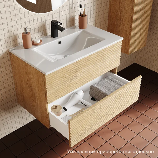 Фото товара на маркетплейсе wildberries Тумба в ванную без раковины подвесная 80 см