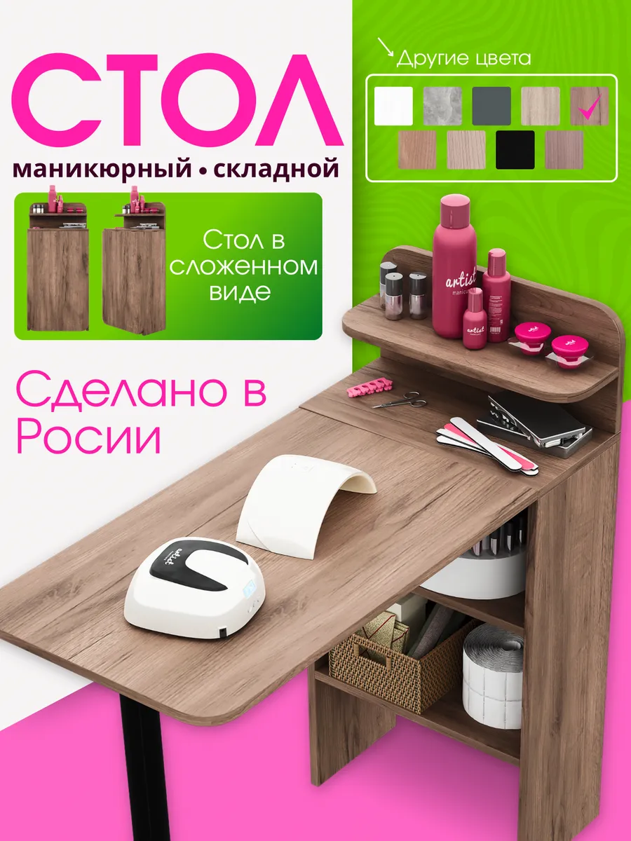 Стол маникюрный складной трансформер с полками