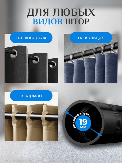Рошель карниз для штор настенный потолочный однорядный 90 - 230 см, черный, фото 4