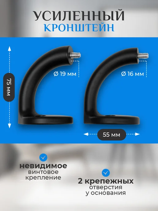 Рошель карниз для штор настенный потолочный однорядный 90 - 230 см, черный, фото 5