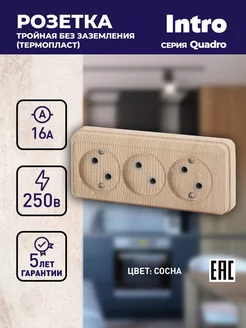 Розетка Quadro накладная тройная без заземления 16А-250В Intro 262136525 купить за 265 ₽ в интернет-магазине Wildberries