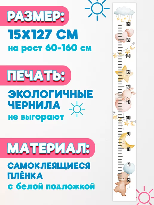 Arthata - лавка сокровищ Подарок на день рождения наклейка ростомер детский 15х127см, вариант, фото 2