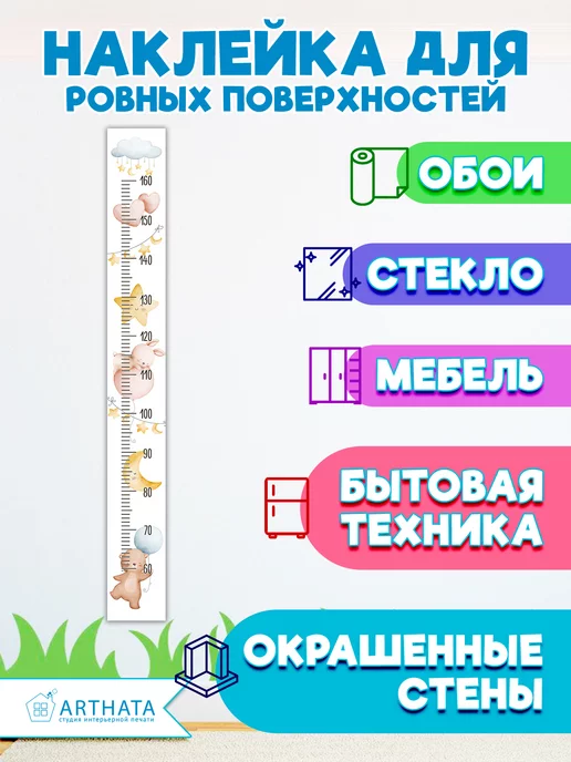 Arthata - лавка сокровищ Подарок на день рождения наклейка ростомер детский 15х127см, вариант, фото 5
