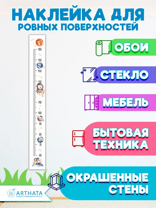 Arthata - лавка сокровищ Подарок для мальчика наклейка ростомер космос 15х127см, вариант, фото 5