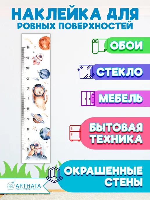 Arthata - лавка сокровищ Наклейка на стену детскую мальчику ростомер космос 28х127см, вариант, фото 5