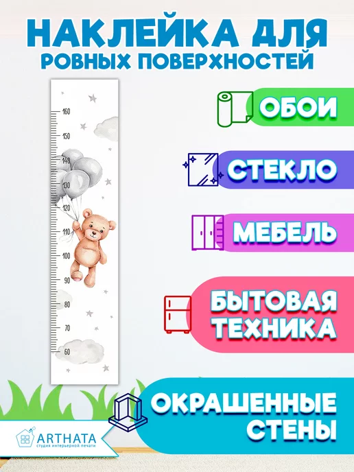 Arthata - лавка сокровищ Подарок девочке в детскую наклейка миншка ростомер 28х127см, вариант, фото 5
