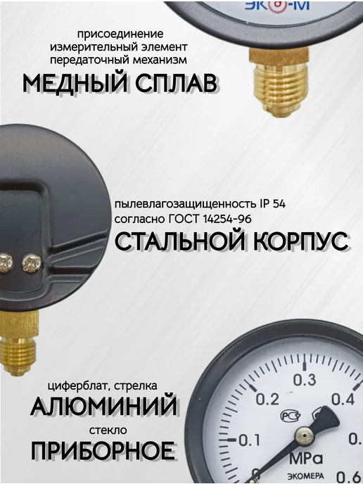 ЭКОМЕРА Манометр общетехнический МД02-63мм 0-0,6 МПа G1 4, вариант, фото 2