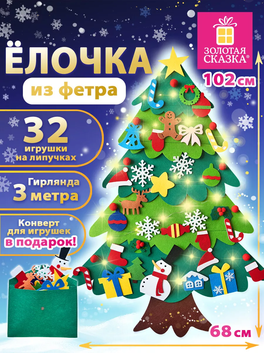 Елка из фетра на стену с игрушками развивающая